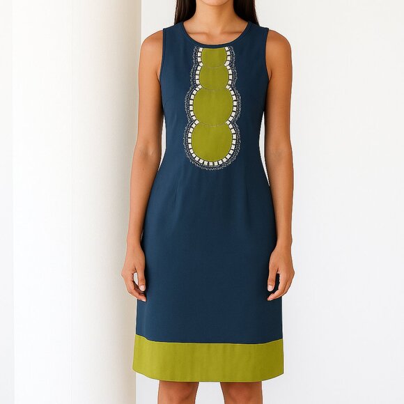 Boden beaded dress blue green embellished boho knee 10 long beaded artsy casual - Picture 1 of 10